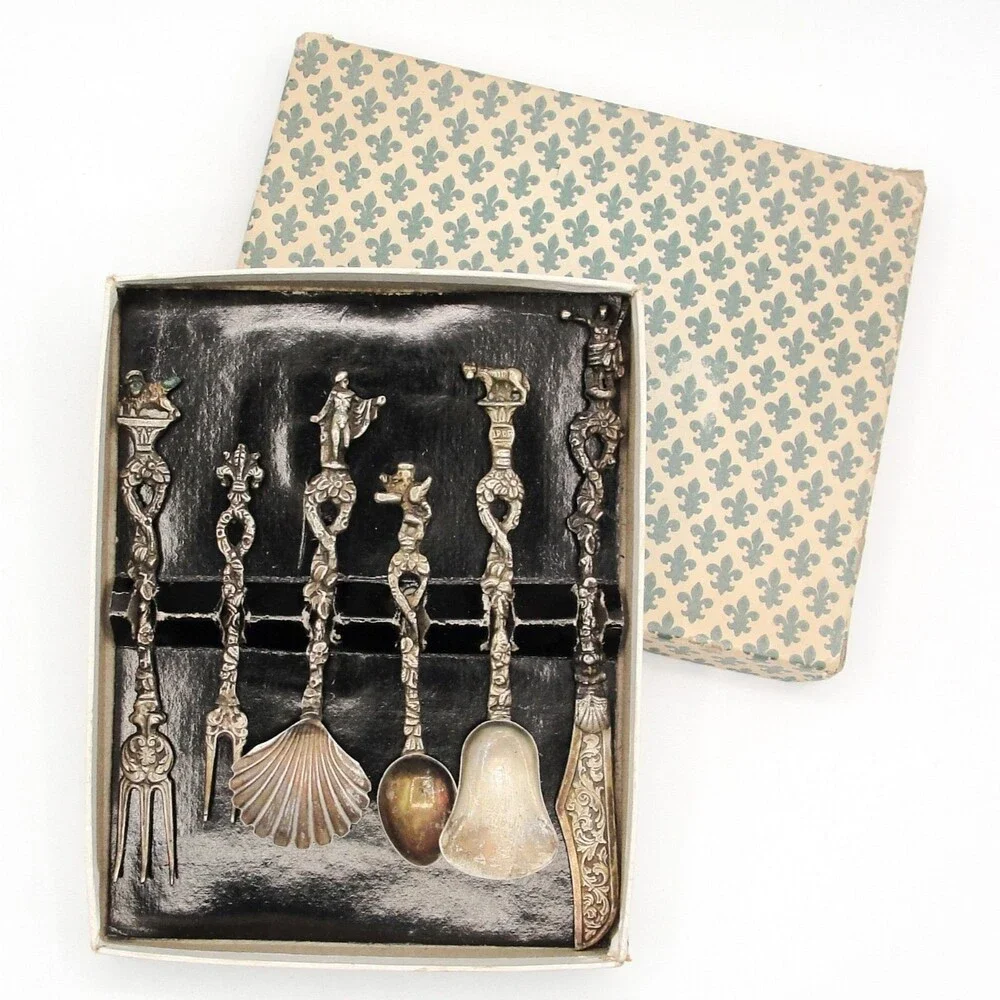 Vintage Candlelight Silver Italy 6 Piece Miniature Appetizer Hostess Set Boxed